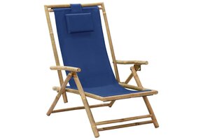 Relaxstoel Verstelbaar Bamboe & Stof Marineblauw - 33% Korting