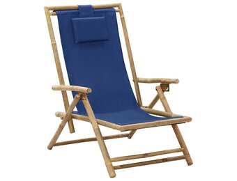 Relaxstoel Verstelbaar Bamboe & Stof Marineblauw - 33% Korting