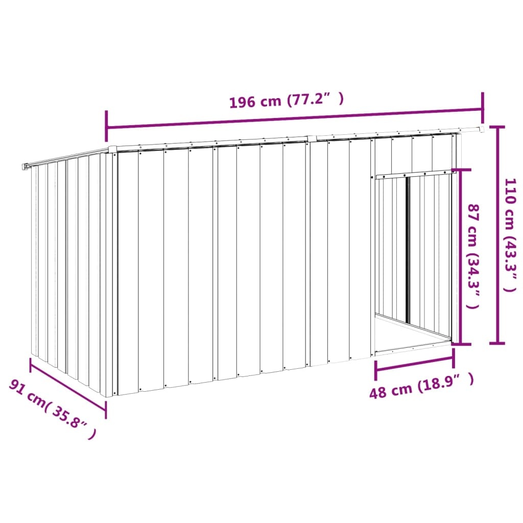 Hondenhok met dak 196x91x110 cm Staal Antraciet - 35% Korting!