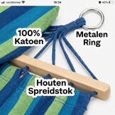 Hangmat voor 1 persoon, 200x80 cm, Groen Blauw Gestreept, Katoen, 120 kg, 33% Korting