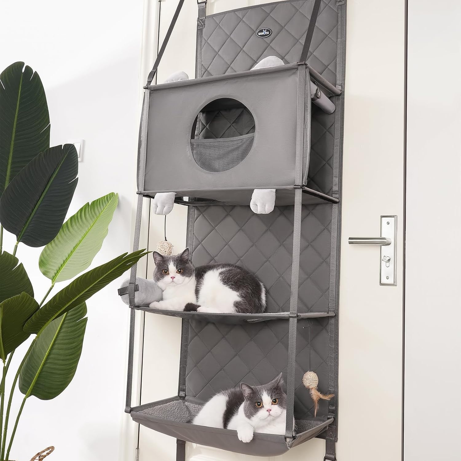 Ruimtebesparende Kattenkrabpaal Deurmontage 4 Verdiepingen met Hangmat - 34% Korting