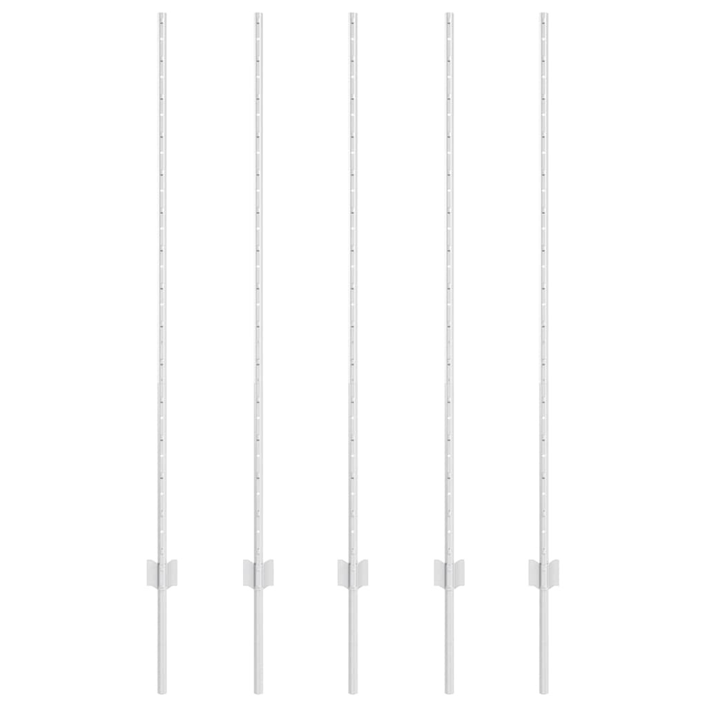 VidaXL Hekpalen 5 stuks Zilver 180cm - Gepoedercoat Staal - 33% Korting