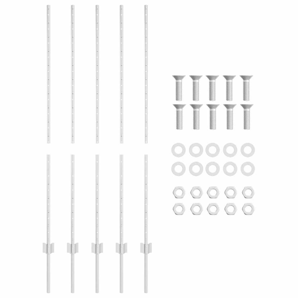 VidaXL Hekpalen 5 stuks Zilver 180cm - Gepoedercoat Staal - 33% Korting