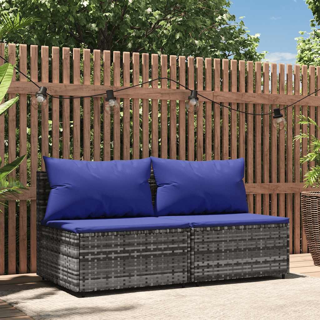 VidaXL Tuinmiddenbank met Kussens - Poly Rattan Grijs - 35% Korting
