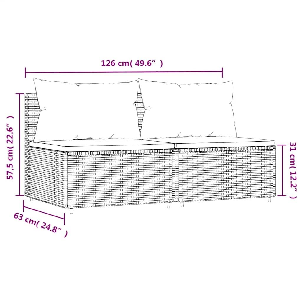 VidaXL Tuinmiddenbank met Kussens - Poly Rattan Grijs - 35% Korting