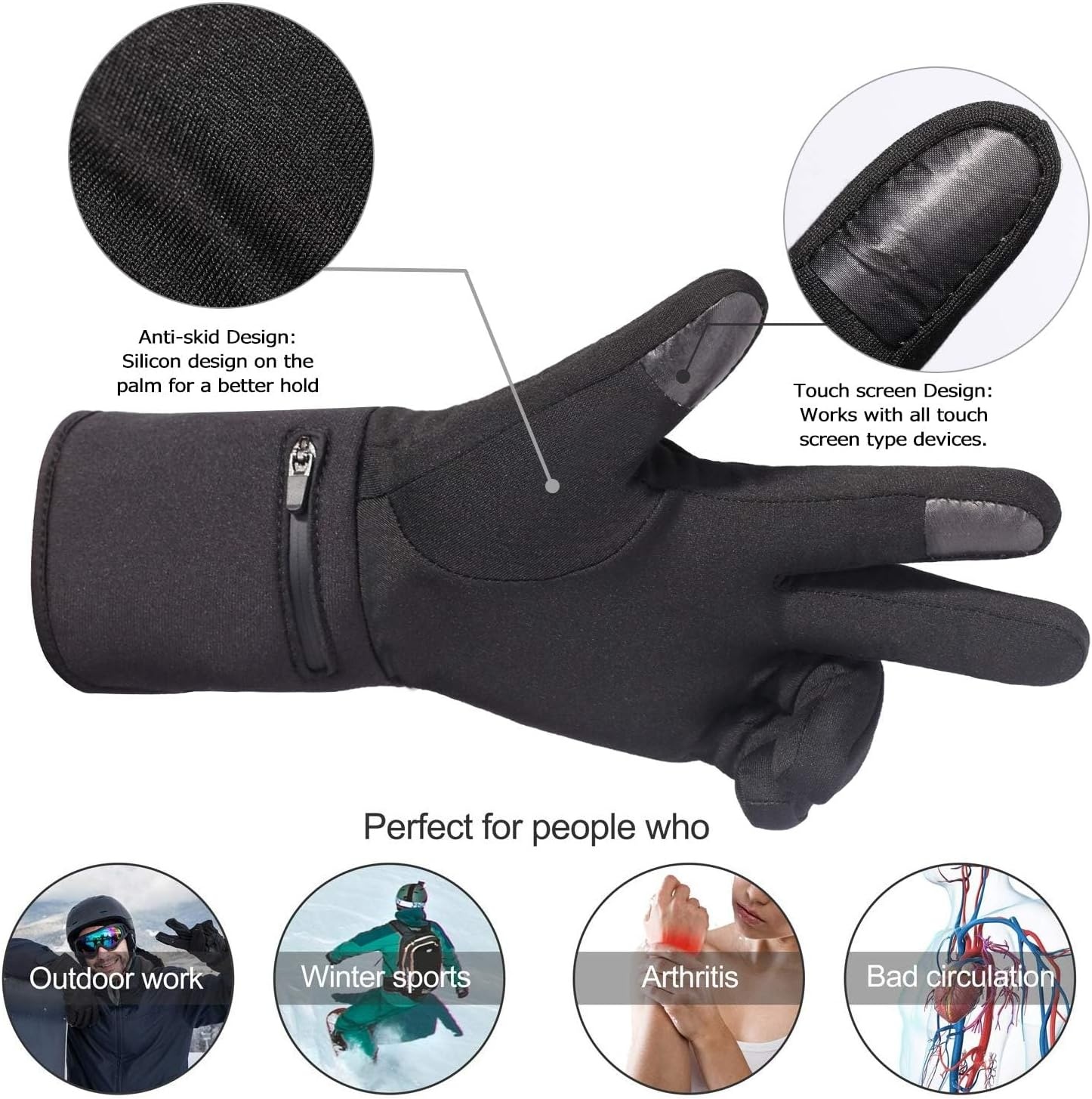Oplaadbare Verwarmde Handschoenen Heren Dames - 3 standen - Touchscreen - 79% Korting