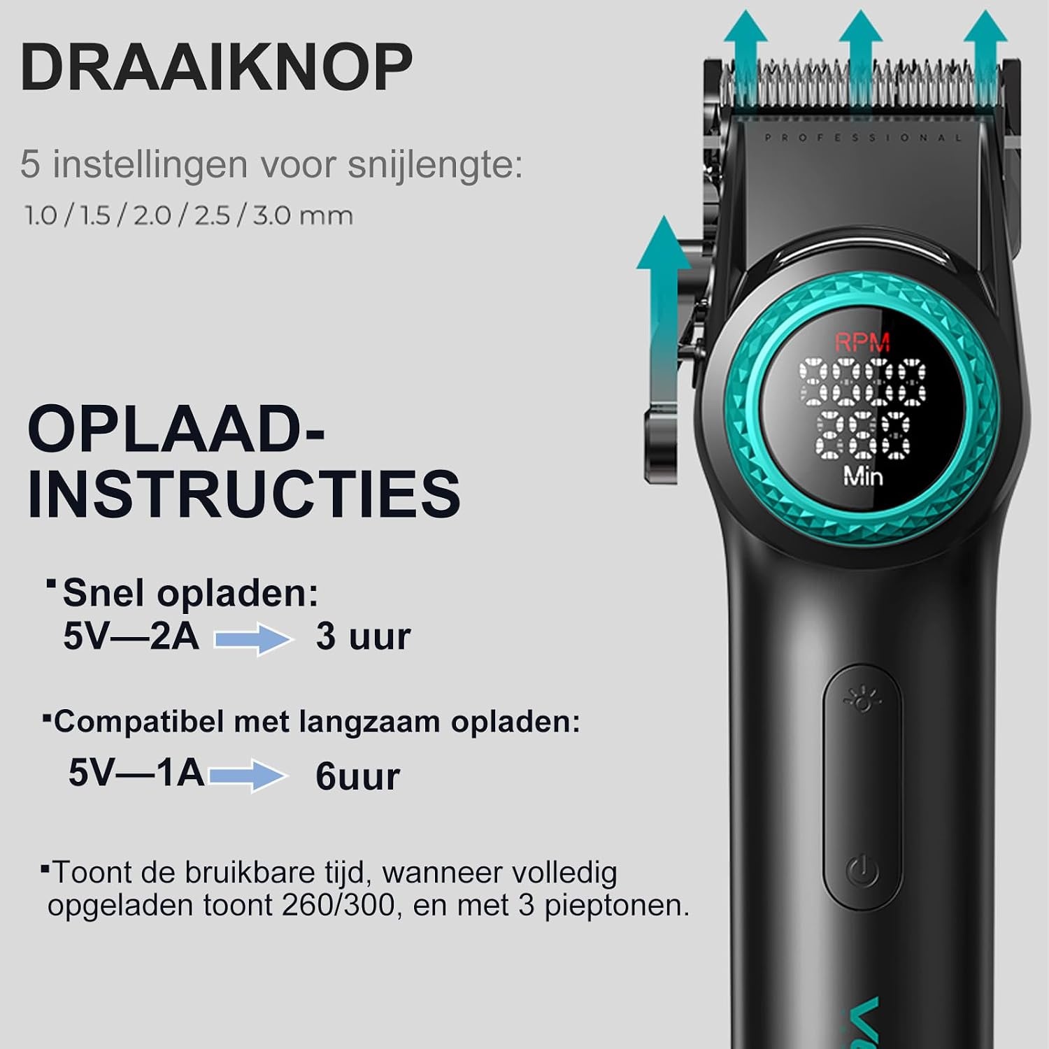 Draadloze Tondeuse met LED Display & Keramisch Mes - 34% Korting