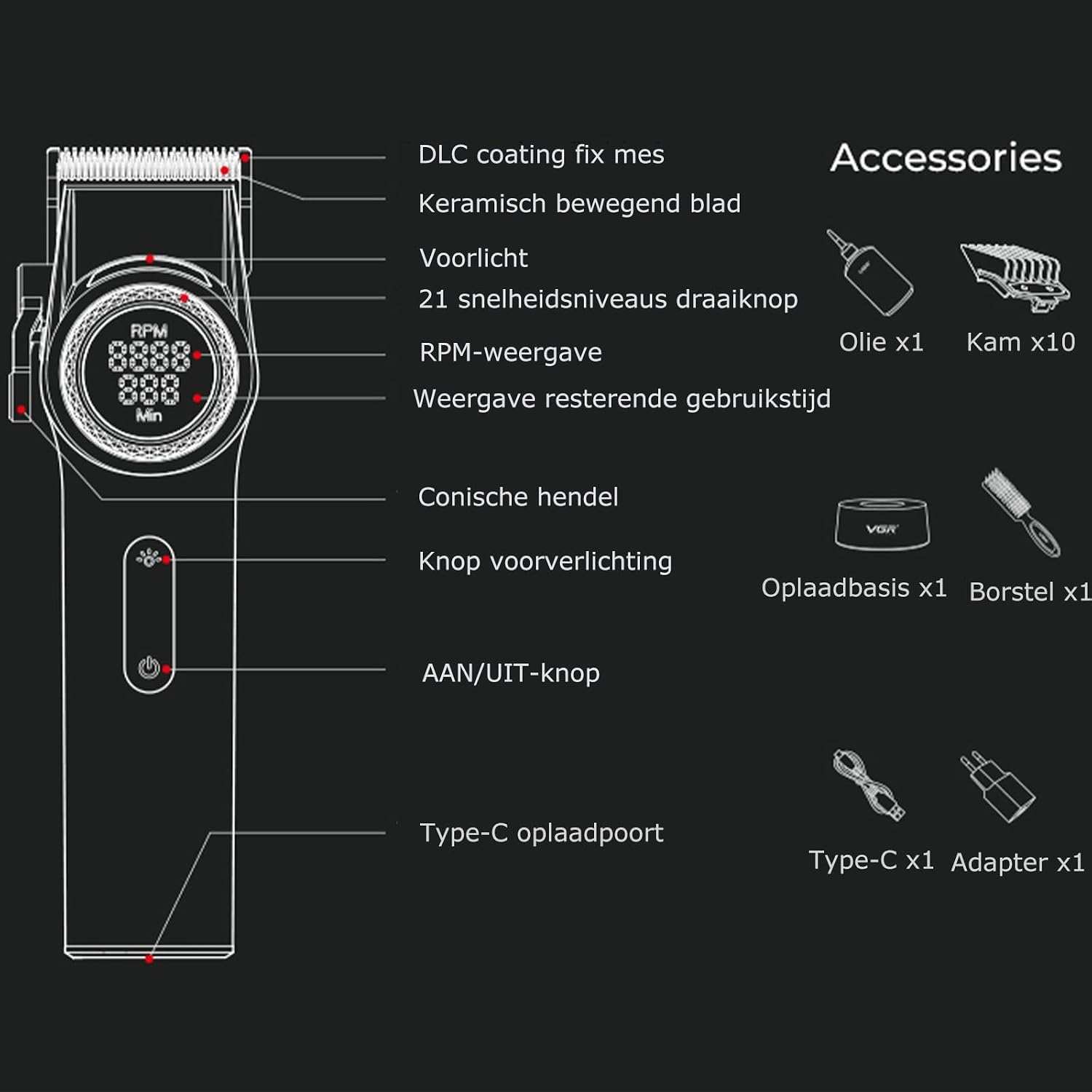 Draadloze Tondeuse met LED Display & Keramisch Mes - 34% Korting