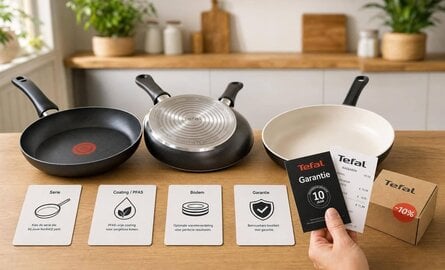 Tefal met korting kopen: welke pannenserie, PFAS en garantie
