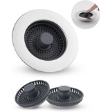 3-in-1 Keukengootsteen Stop voor Gootsteen 75-82mm | RVS & ABS | Stopfunctie, Zeef & Afvalmand