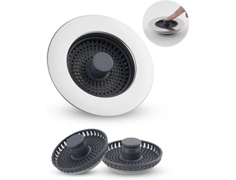 3-in-1 Keukengootsteen Stop voor Gootsteen 75-82mm | RVS & ABS | Stopfunctie, Zeef & Afvalmand