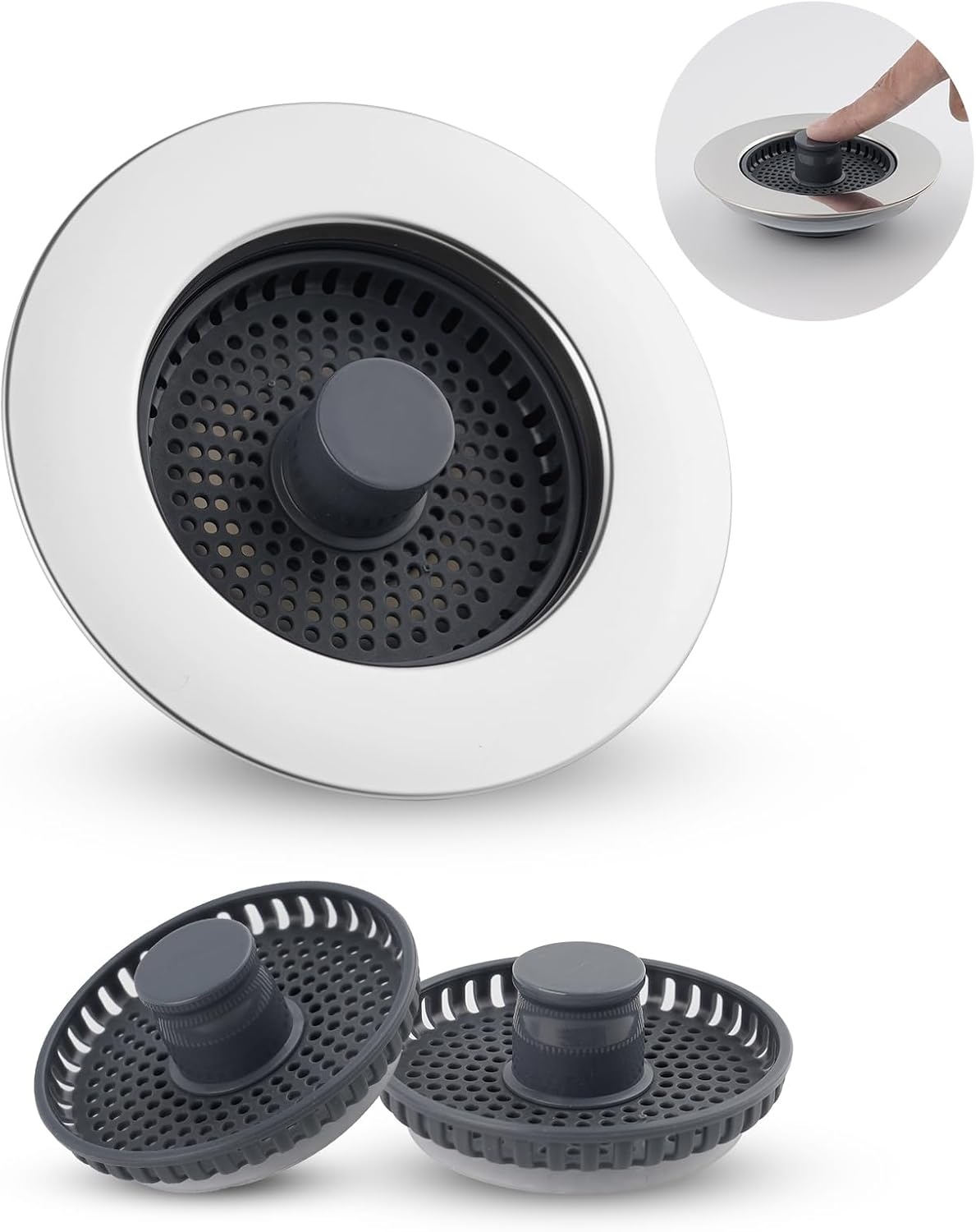 3-in-1 Keukengootsteen Stop voor Gootsteen 75-82mm | RVS & ABS | Stopfunctie, Zeef & Afvalmand
