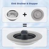 3-in-1 Keukengootsteen Stop voor Gootsteen 75-82mm | RVS & ABS | Stopfunctie, Zeef & Afvalmand