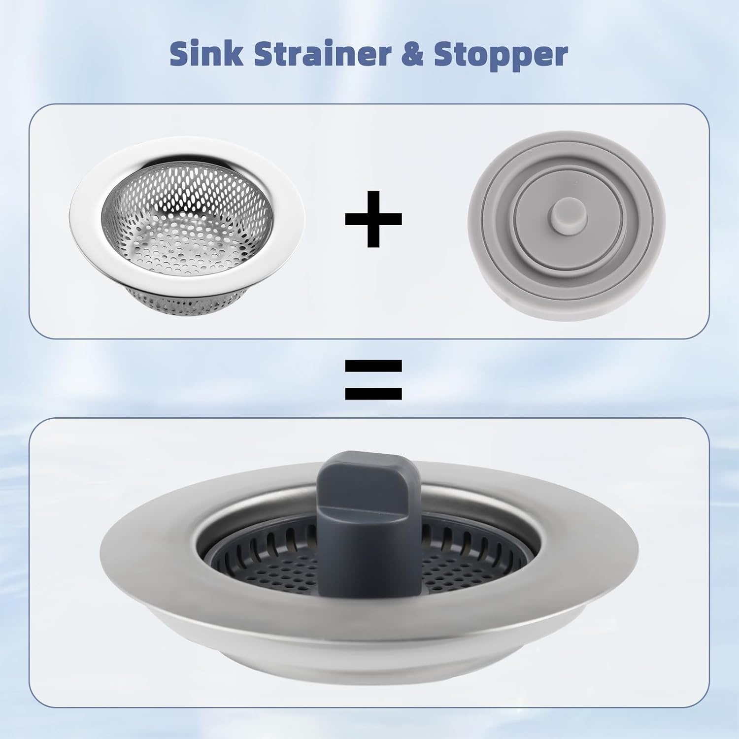 3-in-1 Keukengootsteen Stop voor Gootsteen 75-82mm | RVS & ABS | Stopfunctie, Zeef & Afvalmand
