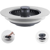 3-in-1 Keukengootsteen Stop voor Gootsteen 75-82mm | RVS & ABS | Stopfunctie, Zeef & Afvalmand