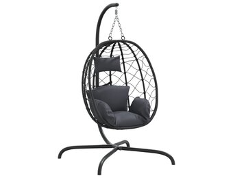 vidaXL Hangstoel met kussen poly rattan en staal antracietkleurig