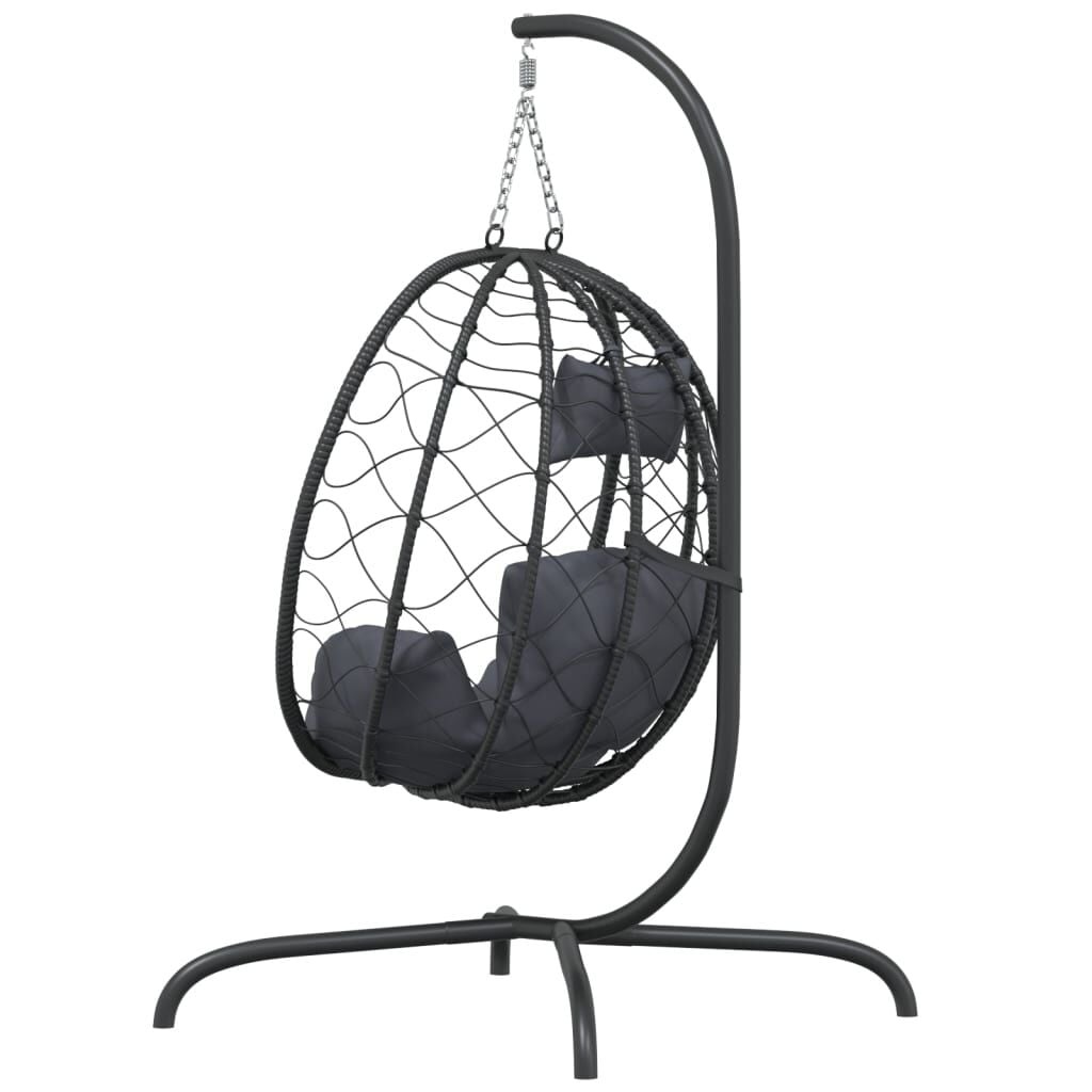 vidaXL Hangstoel met kussen poly rattan en staal antracietkleurig
