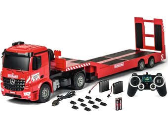 Carson Mercedes-Benz Arocs Goldhofer 2.4G 100% RTR, op afstand bestuurd voertuig, bouwvoertuig met functies licht en geluid, incl. batterijen en afstandsbediening, rood