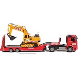Carson Mercedes-Benz Arocs Goldhofer 2.4G 100% RTR, op afstand bestuurd voertuig, bouwvoertuig met functies licht en geluid, incl. batterijen en afstandsbediening, rood