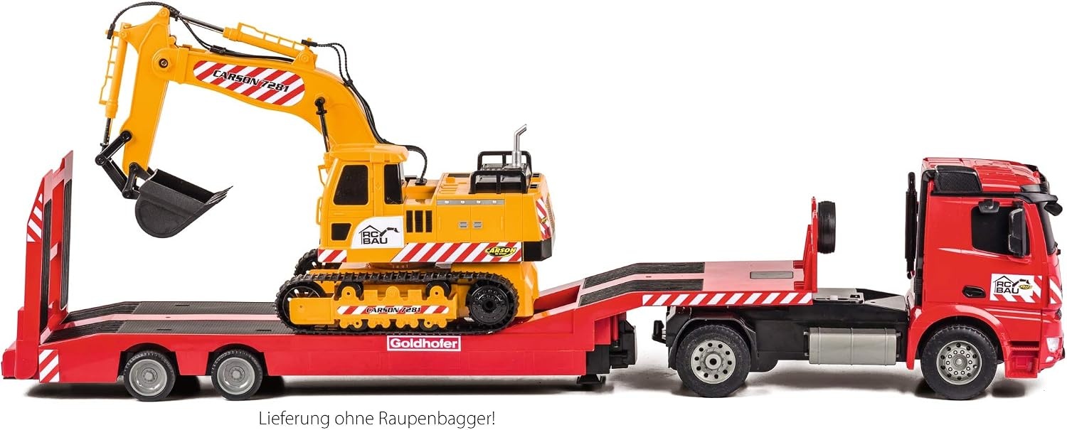 Carson Mercedes-Benz Arocs Goldhofer 2.4G 100% RTR, op afstand bestuurd voertuig, bouwvoertuig met functies licht en geluid, incl. batterijen en afstandsbediening, rood