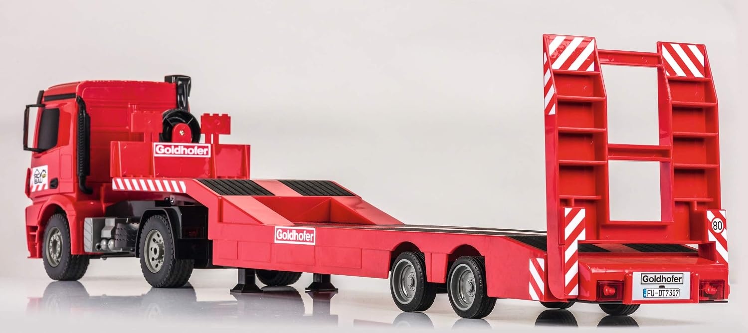 Carson Mercedes-Benz Arocs Goldhofer 2.4G 100% RTR, op afstand bestuurd voertuig, bouwvoertuig met functies licht en geluid, incl. batterijen en afstandsbediening, rood