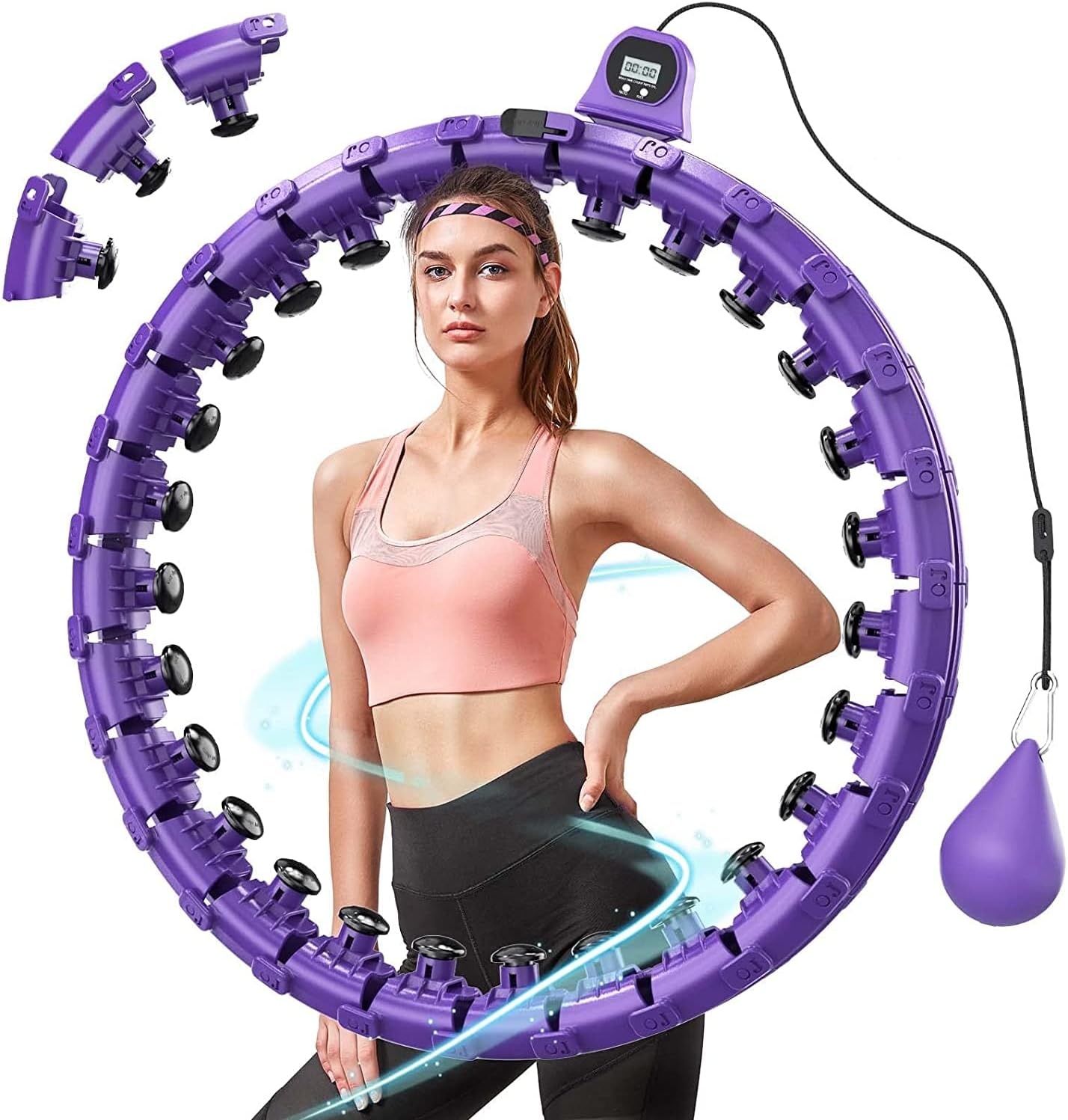 Smart hoelahoep voor volwassenen, intelligente gewogen fitnesshoepel plus maat met 27 afneembare knopen, voor vrouwen en mannen, voor vetverbrandende workout thuis
