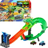 Hot Wheels Monster Trucks Sharks vs. Dino's vernietiging van de draak pistenset met Great Bite en Rageasaur schaal 1:64 om de Zyborg-Nemesis JGB06 te race en te overwinnen