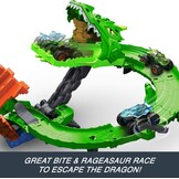 Hot Wheels Monster Trucks Sharks vs. Dino's vernietiging van de draak pistenset met Great Bite en Rageasaur schaal 1:64 om de Zyborg-Nemesis JGB06 te race en te overwinnen