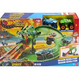 Hot Wheels Monster Trucks Sharks vs. Dino's vernietiging van de draak pistenset met Great Bite en Rageasaur schaal 1:64 om de Zyborg-Nemesis JGB06 te race en te overwinnen