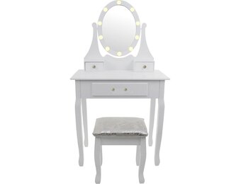 Een cosmetische kaptafel met een LED-spiegel en een krukje