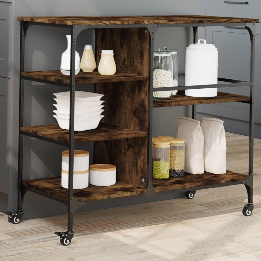 vidaXL Keukentrolley 100x45x89,5 cm bewerkt hout gerookt eikenkleurig