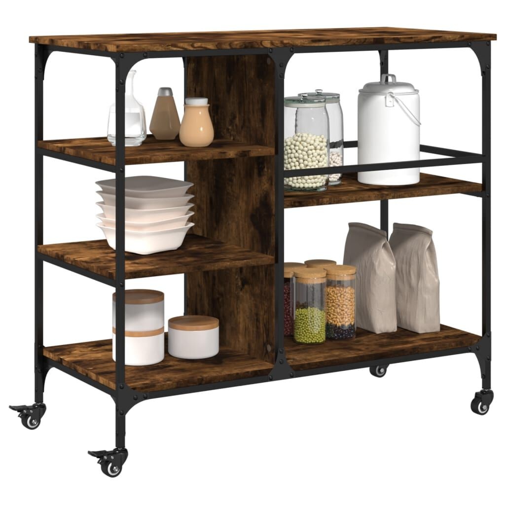 vidaXL Keukentrolley 100x45x89,5 cm bewerkt hout gerookt eikenkleurig