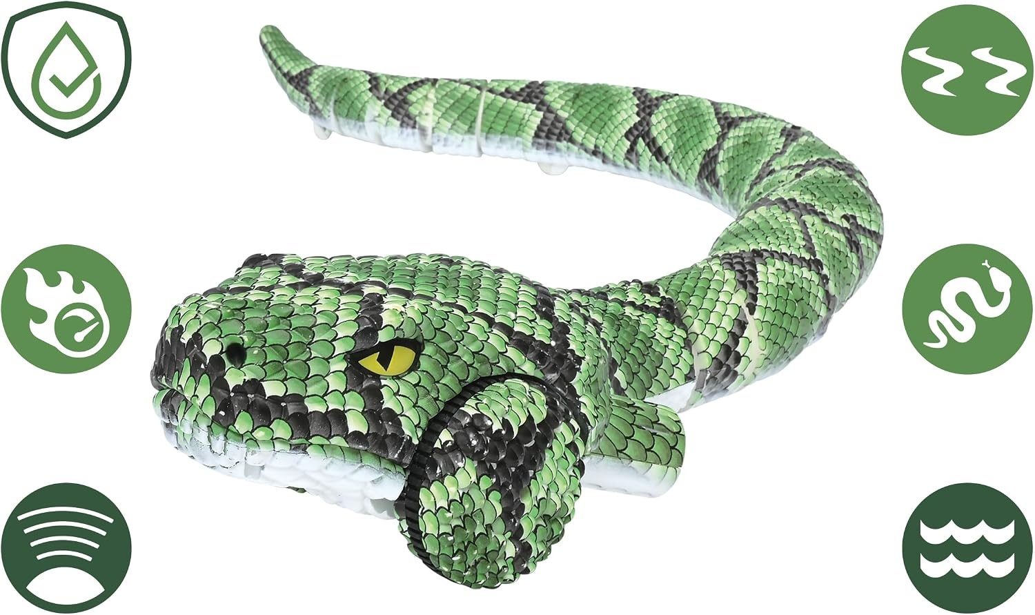 Lexibook, Power Python RC, Telegeleide Python Slang, Beweegt over de grond en in het water met 5 km/u, Land- en Watermodi, Waterdicht, Uitbreidbaar tot 75 cm, Groen, SNAKE01