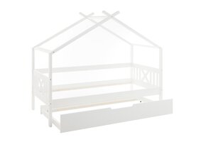Huisbed Kinderbed Wit Grenenhout 90x200cm met Lade & Logeerbed - 35% Korting!
