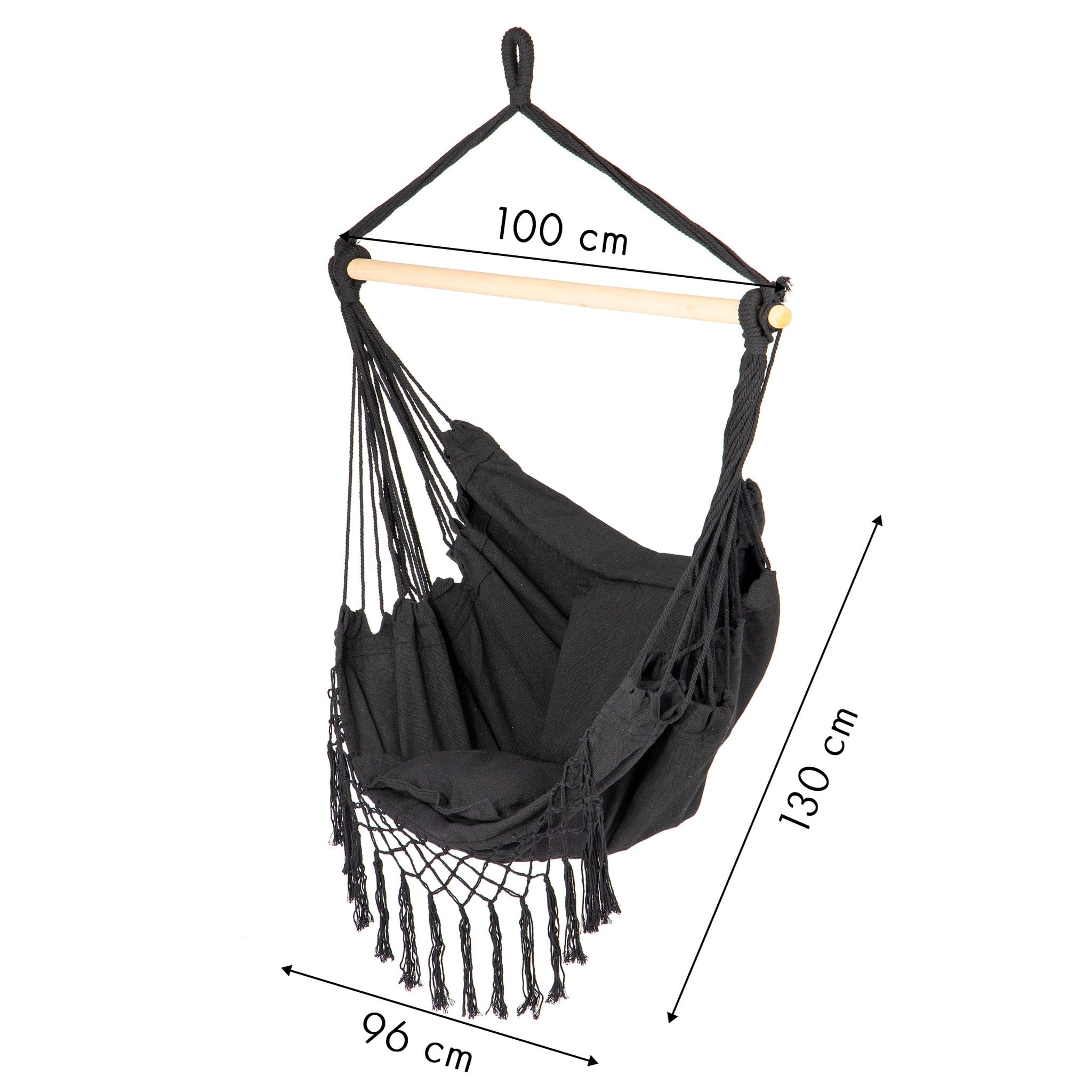Hangmat Hangstoel Braziliaans + kussens – Zwart