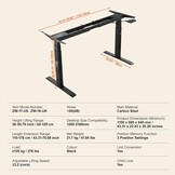 VEVOR Bureauframe met dubbele motor, instelbare hoogte 65-129 cm en lengte 110-178 cm, elektrisch tafelframe, ergonomische werkstationbasis, 3 standen (alleen zwart frame)