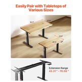 VEVOR Bureauframe met dubbele motor, instelbare hoogte 65-129 cm en lengte 110-178 cm, elektrisch tafelframe, ergonomische werkstationbasis, 3 standen (alleen zwart frame)