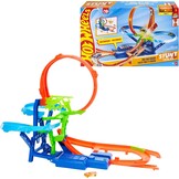 Hot Wheels JKJ78 Speelgoedauto-trackset, stunttrack oneindige crash-actie met die-cast-speelgoedauto in schaal 1:64 en batterij-aangedreven versneller voor eindeloze stunts en races
