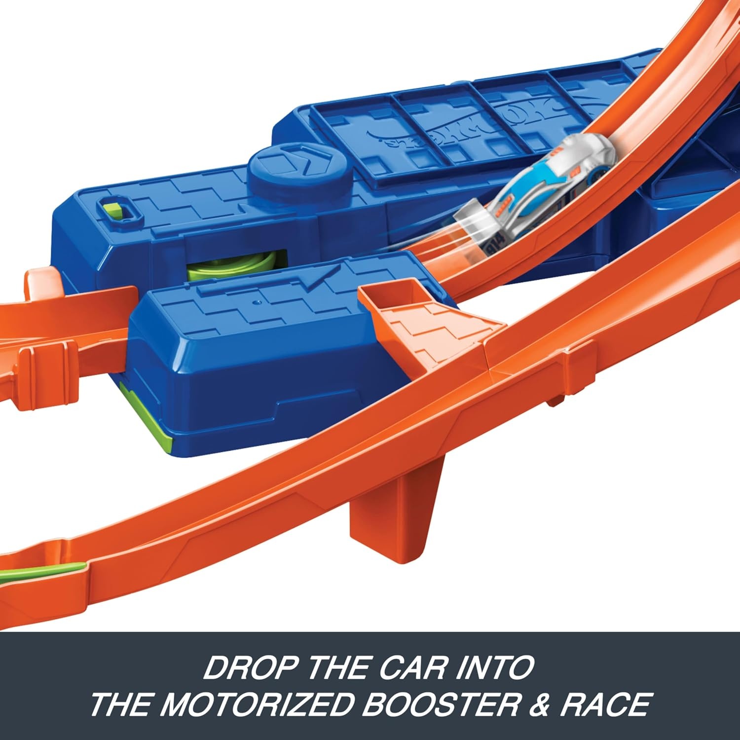 Hot Wheels JKJ78 Speelgoedauto-trackset, stunttrack oneindige crash-actie met die-cast-speelgoedauto in schaal 1:64 en batterij-aangedreven versneller voor eindeloze stunts en races