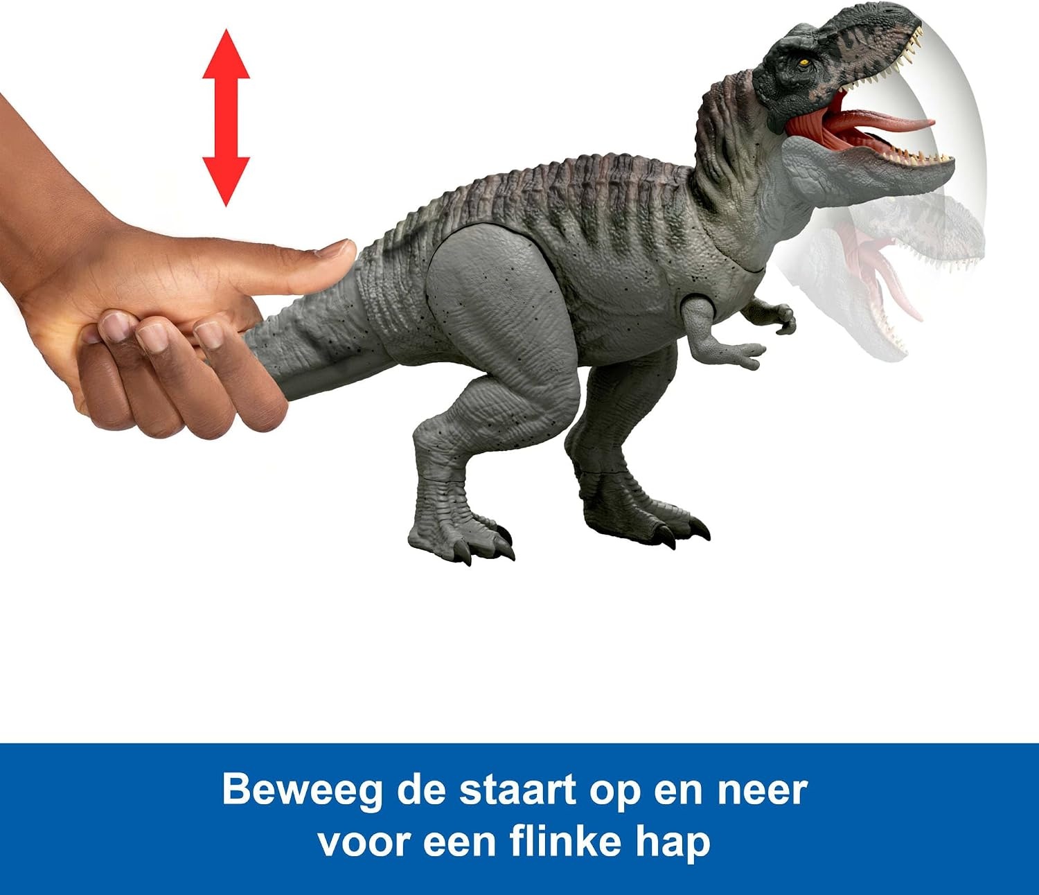 Mattel Jurassic World Rebirth Power Devour T. rex-figuur | T-Rex dinosaurusfiguur met continue beet via tong, licht & geluid, digitale app-play, JGB50