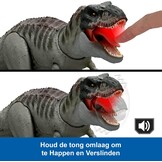 Mattel Jurassic World Rebirth Power Devour T. rex-figuur | T-Rex dinosaurusfiguur met continue beet via tong, licht & geluid, digitale app-play, JGB50