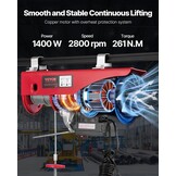 VEVOR Elektrische hendel, dubbele kabel, max. belasting 1000 kg, kabelafstandsbediening 4,2 m, hoogte enkele kabel 12 m, katrol noodstop, krik voor garage, magazijn, fabriek