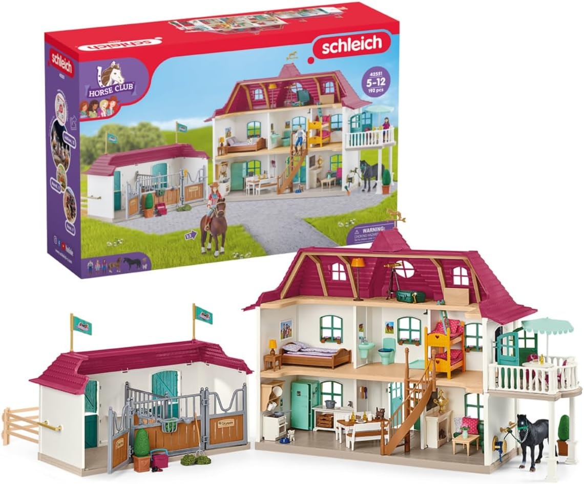 schleich HORSE CLUB | Paardenboerderij Lakeside 42551 | Set met huis, stal, 2 paarden, Hannah, haar ouders en accessoires | cadeau voor kinderen | paardenspeelgoed vanaf 5 jaar | 192-delig set
