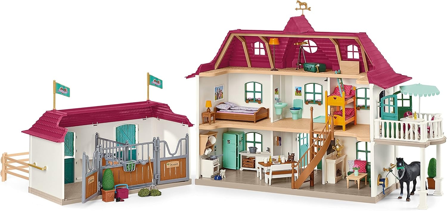 schleich HORSE CLUB | Paardenboerderij Lakeside 42551 | Set met huis, stal, 2 paarden, Hannah, haar ouders en accessoires | cadeau voor kinderen | paardenspeelgoed vanaf 5 jaar | 192-delig set