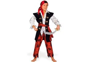 Piratenkostuum Kinderen 8-10 Jaar Rood/Zwart/Wit - Compleet met Bandana & Tailleband - 50% Korting