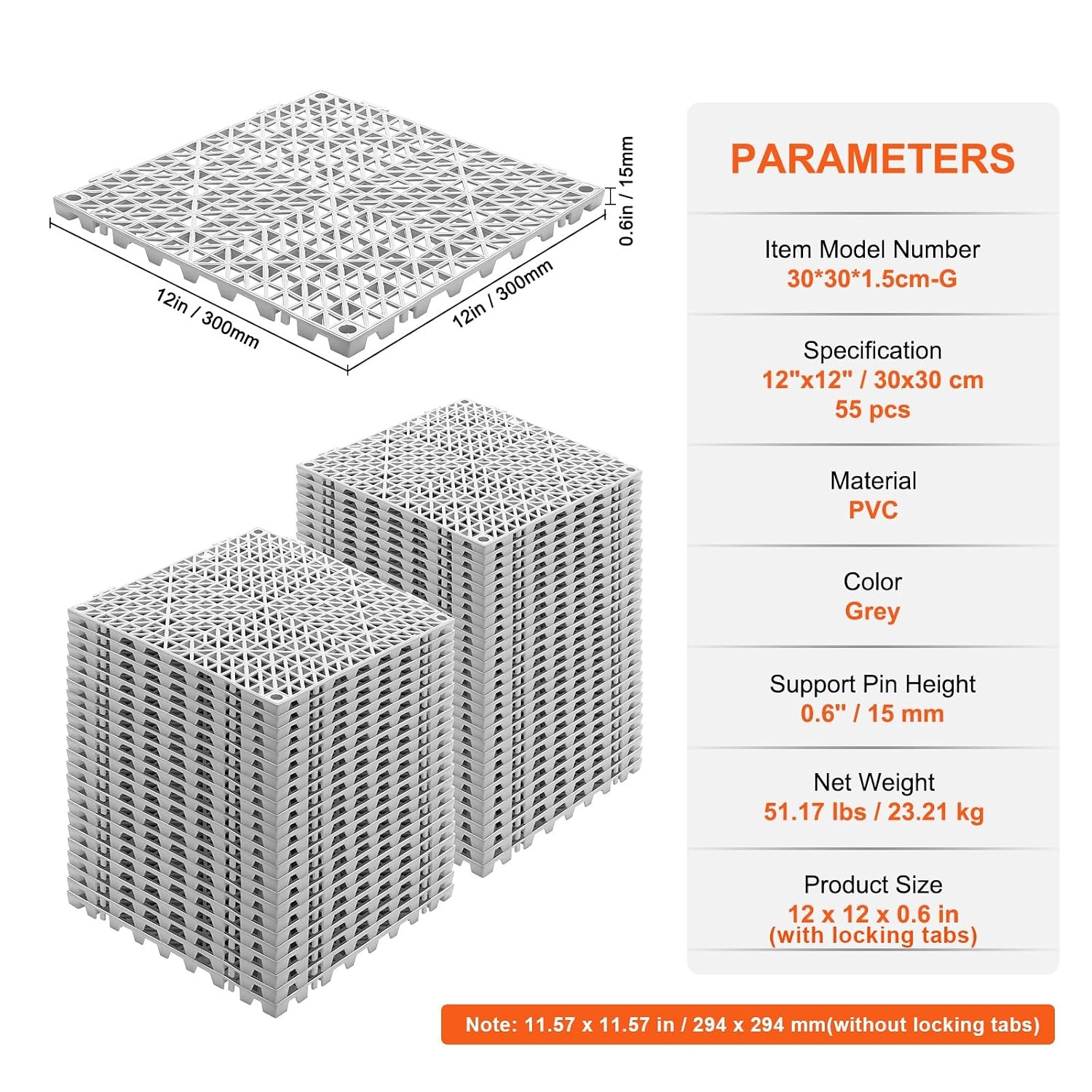 55 Antislip Drainagematten PVC 30x30 cm | 15mm dik | 30% Korting