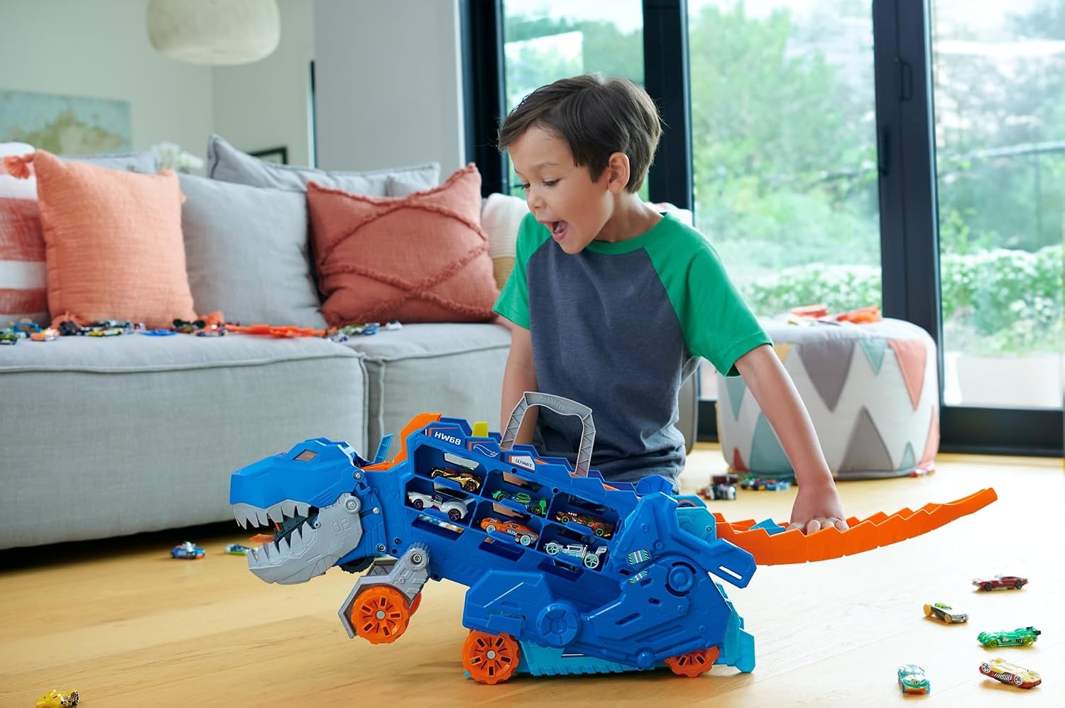 Hot Wheels T-Rex Vrachtwagen met Racebaan en Geluid - 34% Korting!