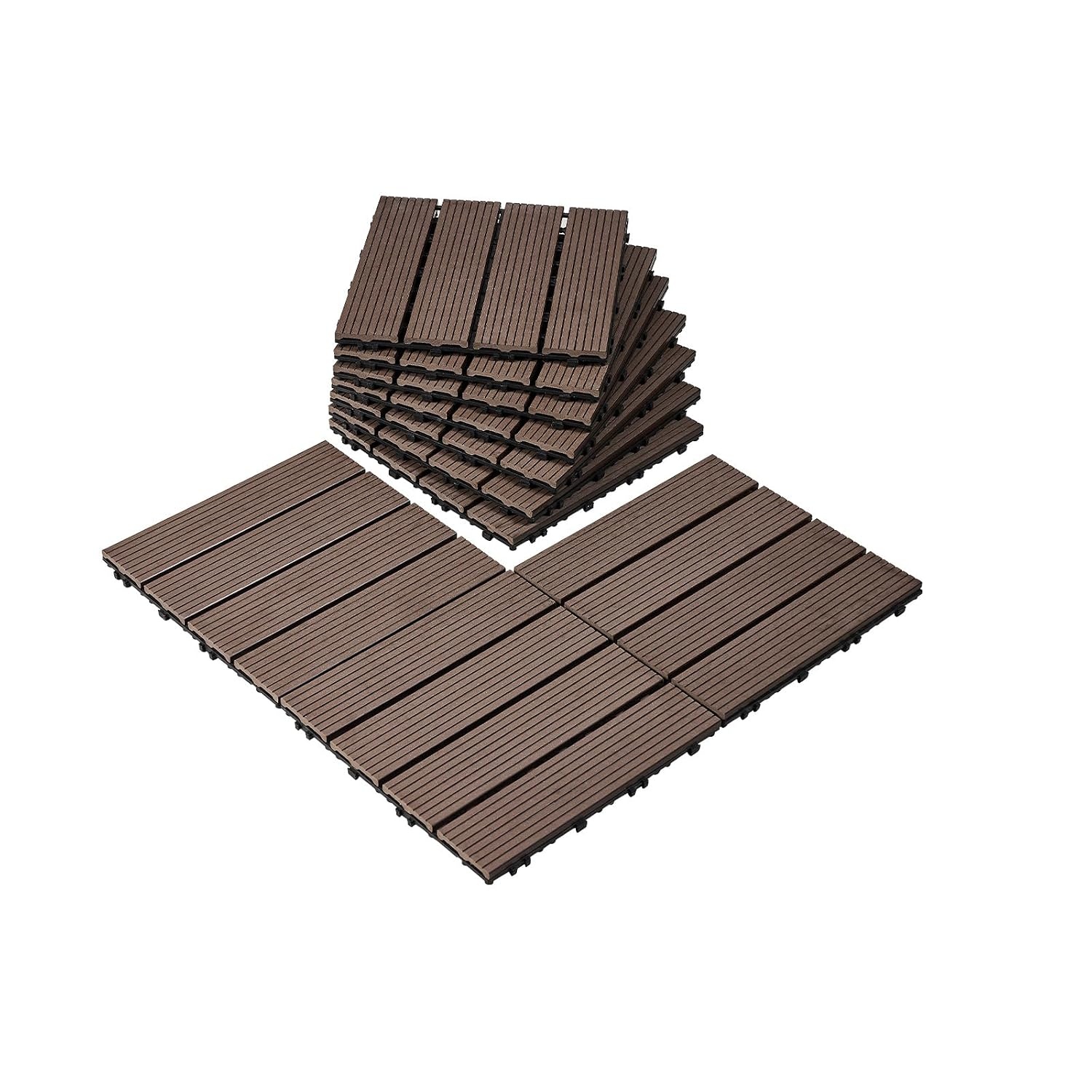 Donkerbruine Houten Terrastegels met Kliksysteem - 30x30 cm - 27 Stuks - 35% Korting