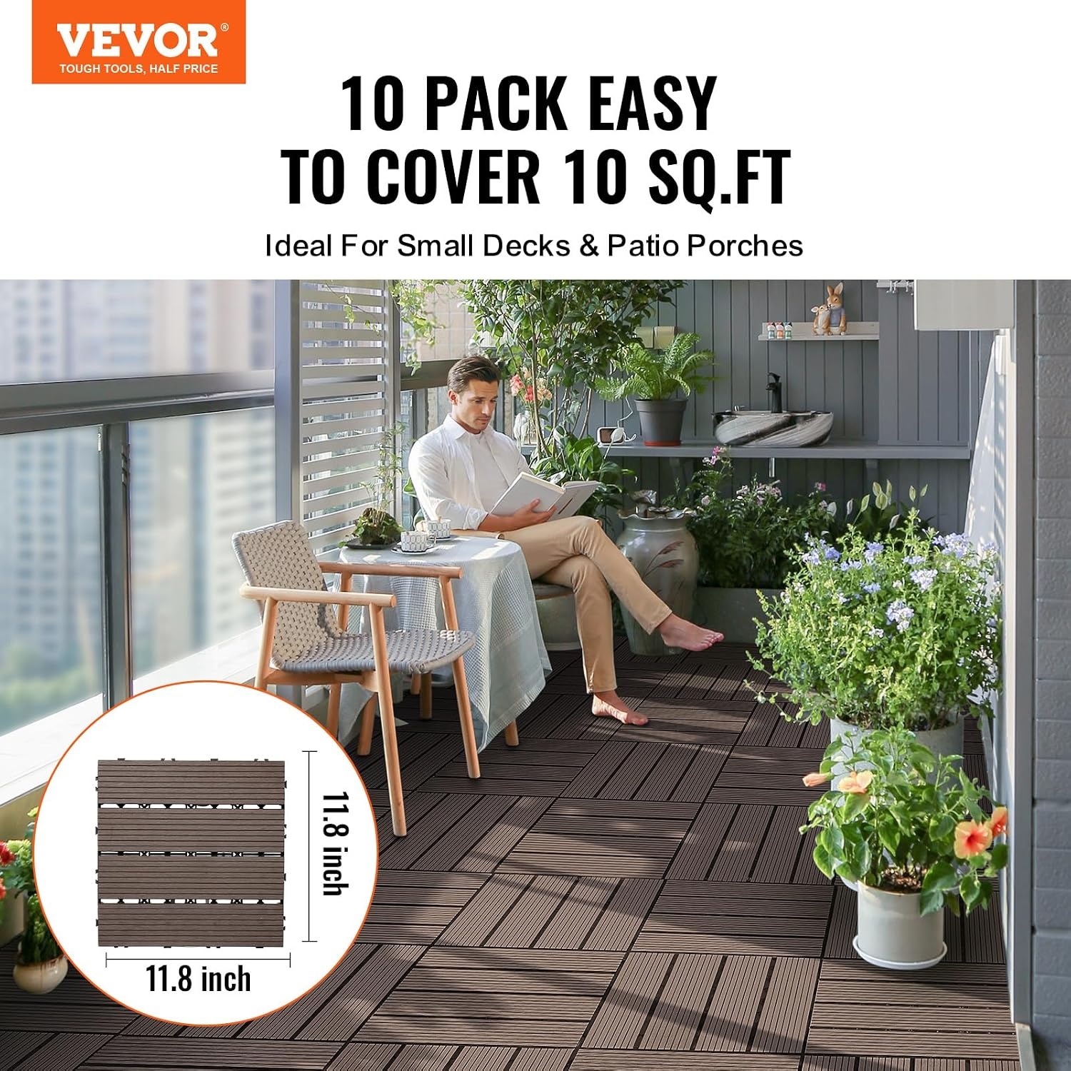 Donkerbruine Houten Terrastegels met Kliksysteem - 30x30 cm - 27 Stuks - 35% Korting