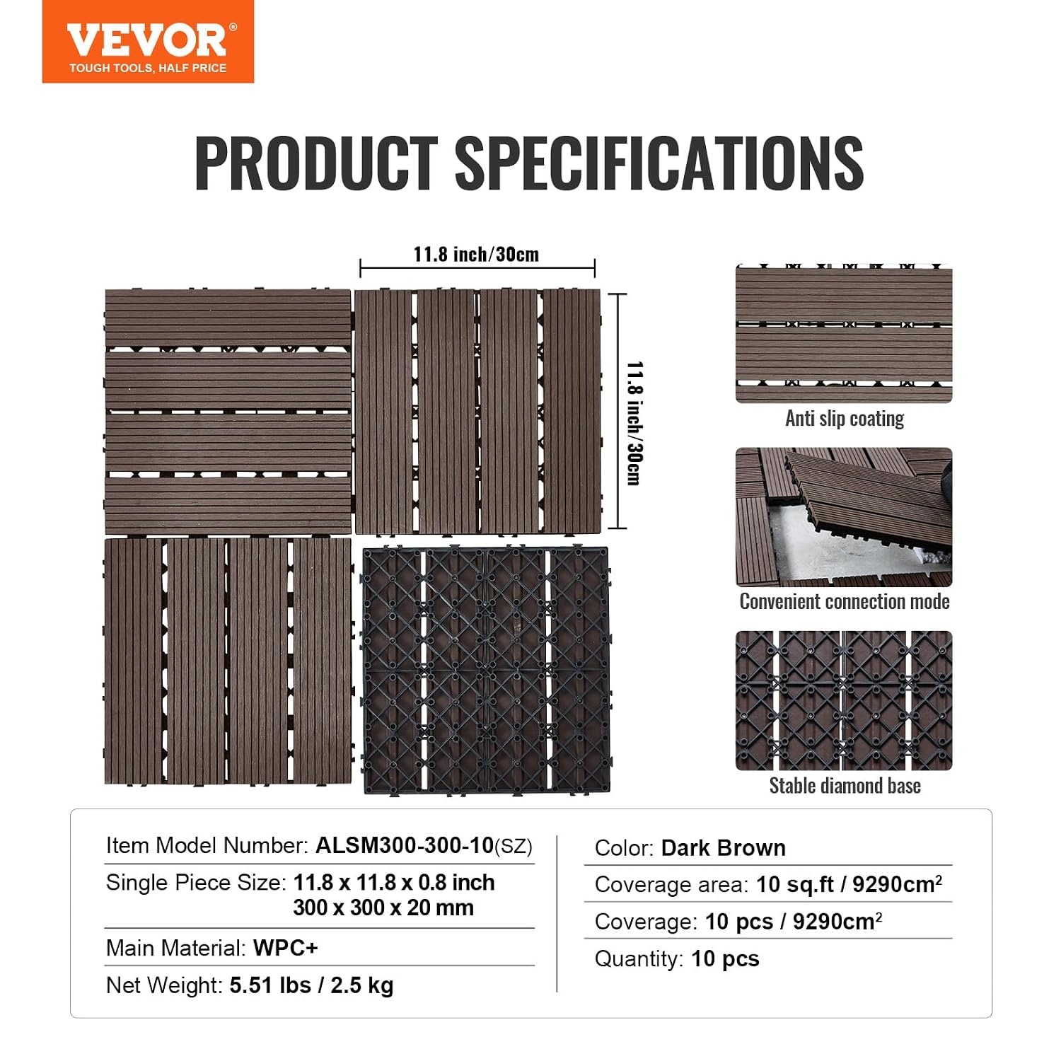 Donkerbruine Houten Terrastegels met Kliksysteem - 30x30 cm - 27 Stuks - 35% Korting